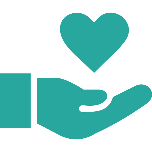 green icon of a hand with heart above it
