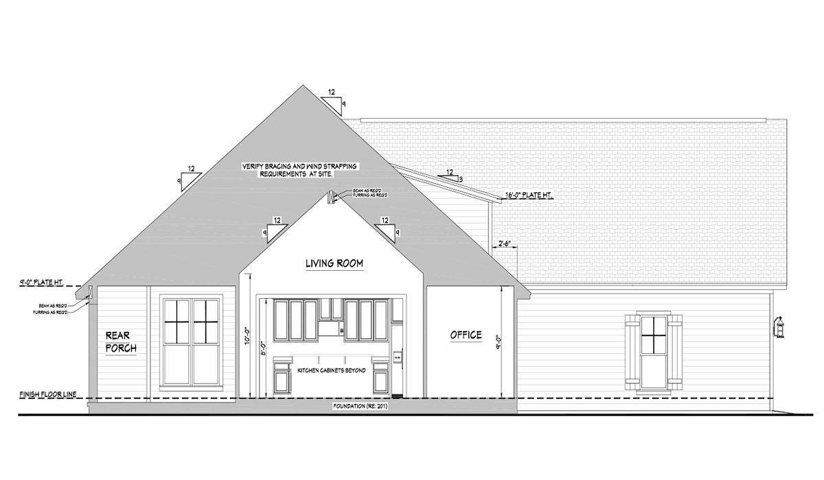 black and white house blueprint showing back of house with diagram mapping